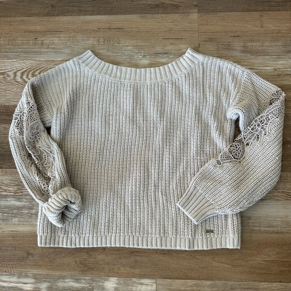 Hollister Lace Sleeve Sweater - Gray